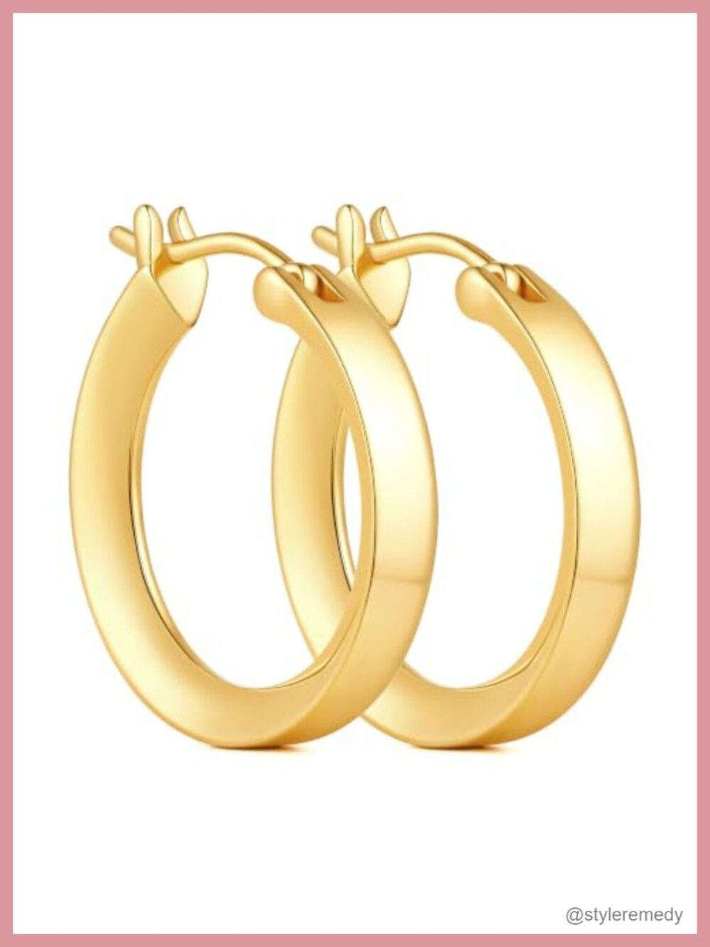 14K Gold Plated Hoop Earrings Wide Flat Latch Back Women